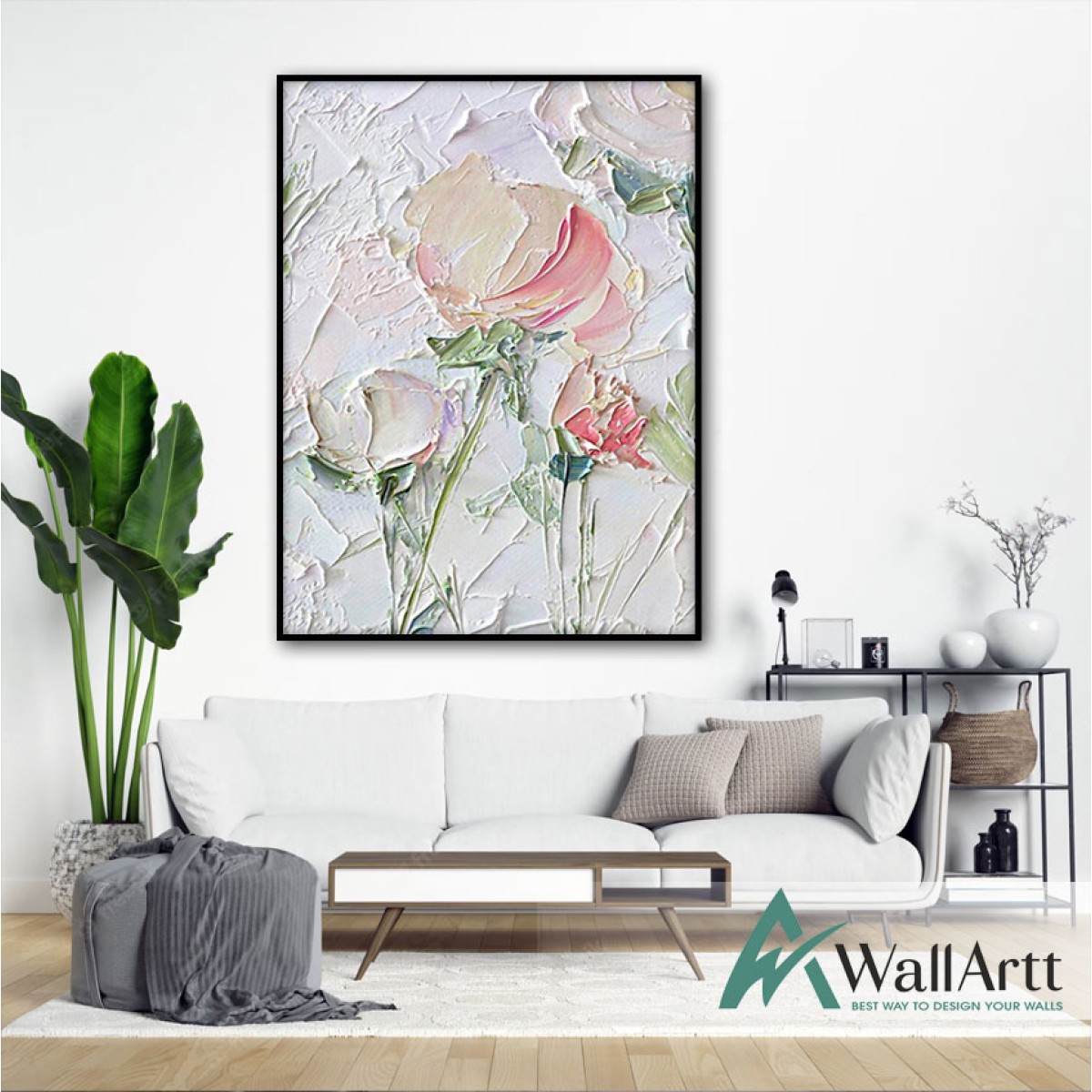 Pale Pink Flowers 3d Heavy Textured Partial Oil Painting